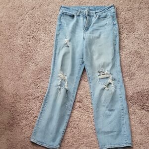 Old Navy Light Blue Distressed Straight Leg Jeans